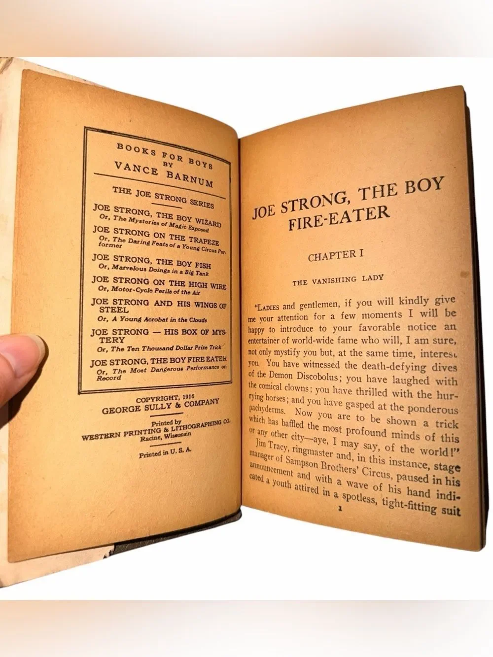 Antique 1916 Joe Strong The Boy Fire Eater Vance Barnum Book Paper Cover Spine